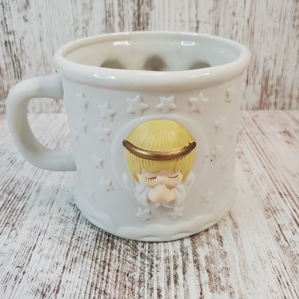 Hallmark 3D Praying Angels With Stars Ceramic Coffee Mug 4" Houston Harvest.